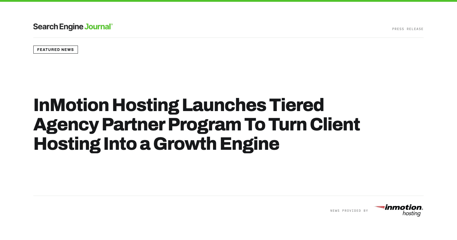 InMotion Hosting Launches Tiered Agency Partner Program